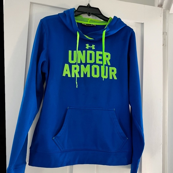 Under Armour Sweatshirt Hoodie Blue & Florescent Yellow - Picture 1 of 7